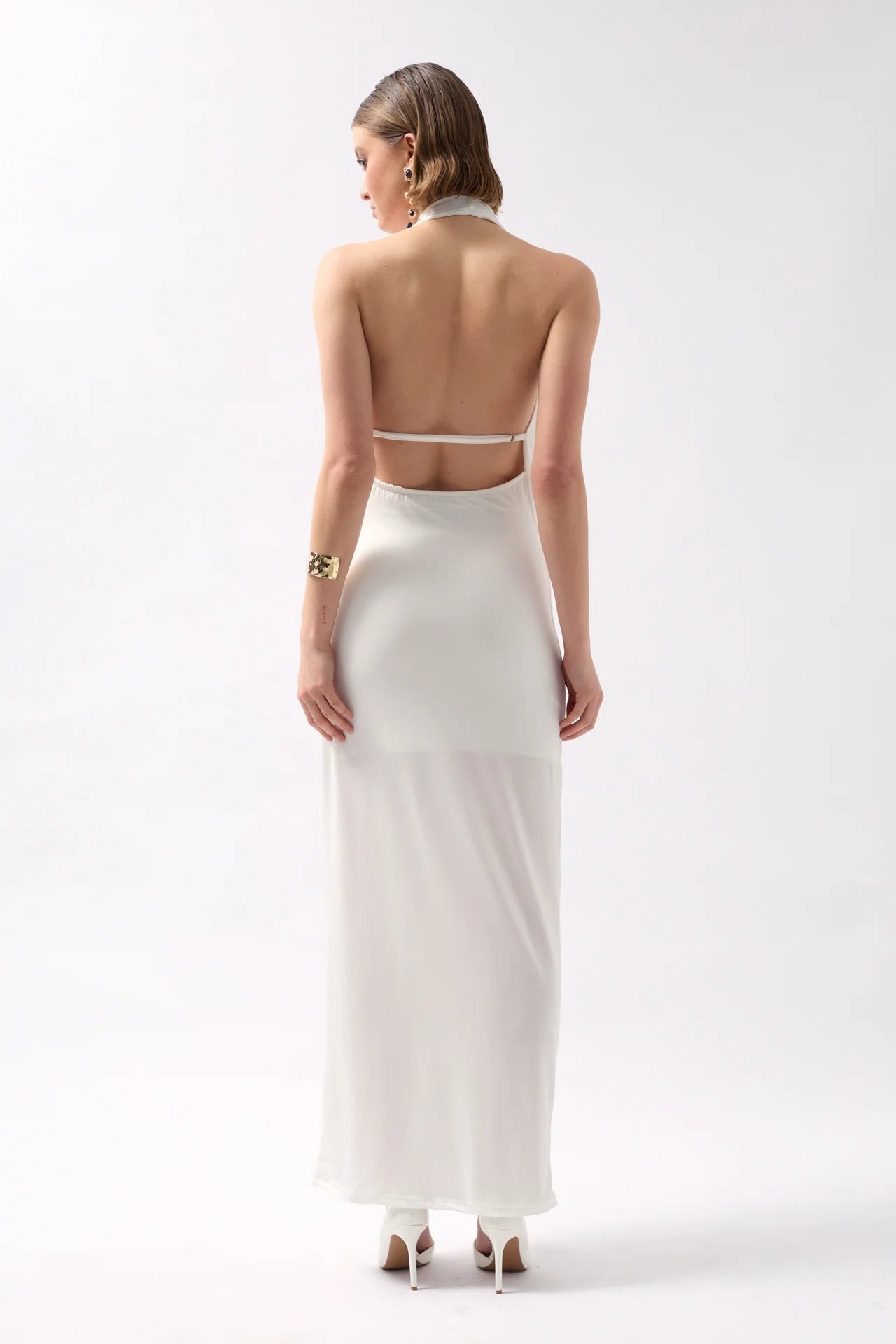 Draped Neckline Deep Cut Maxi Dress