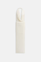 Shawl Collar Cutout Maxi White Dress