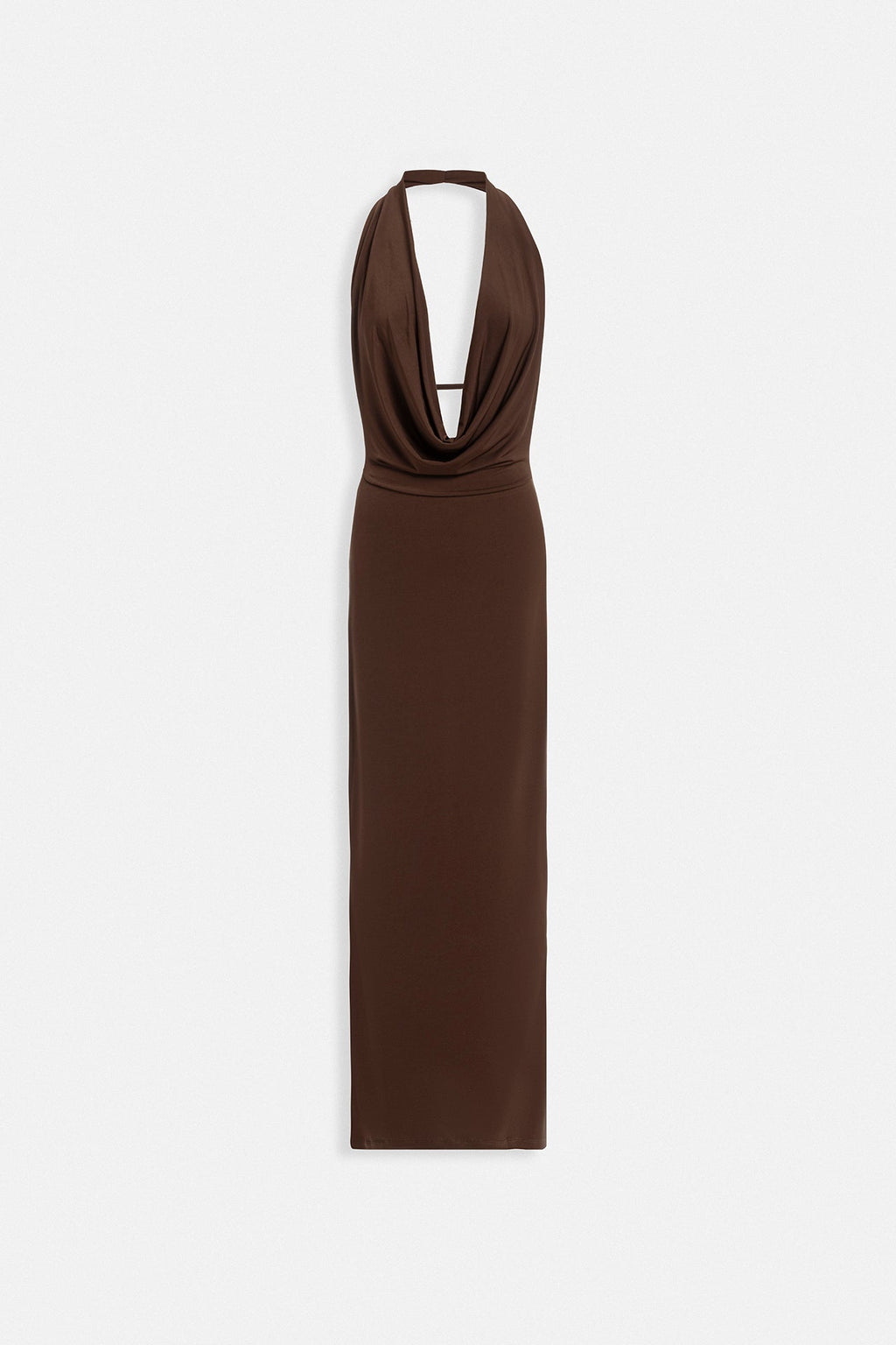 Shawl Collar Cutout Maxi Brown Dress