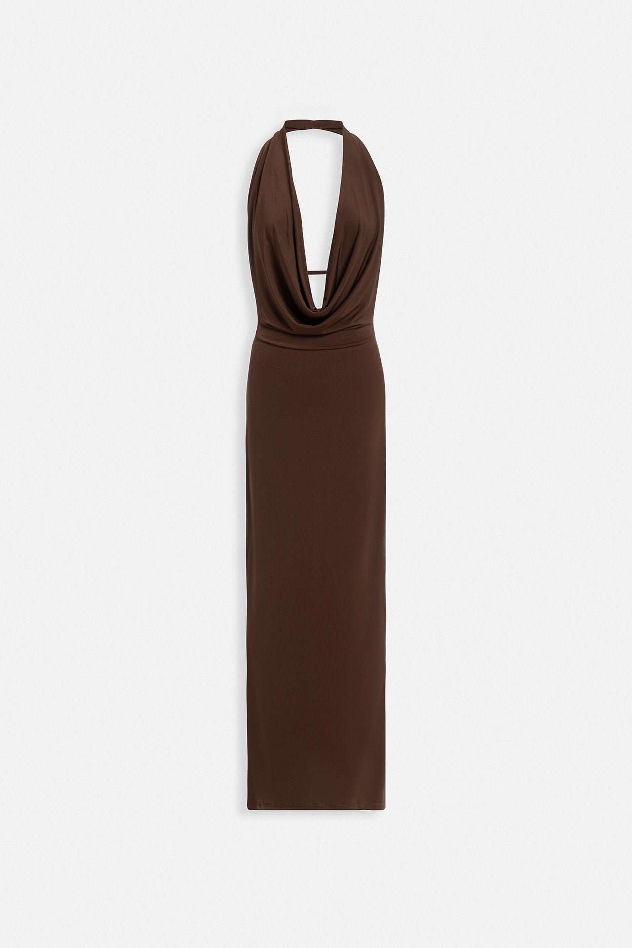 Shawl Collar Cutout Maxi Brown Dress