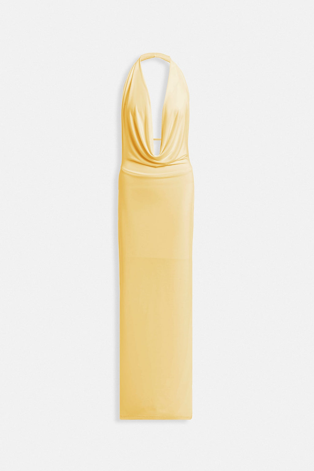 Shawl Collar Low-Cut Maxi Yellow Dress