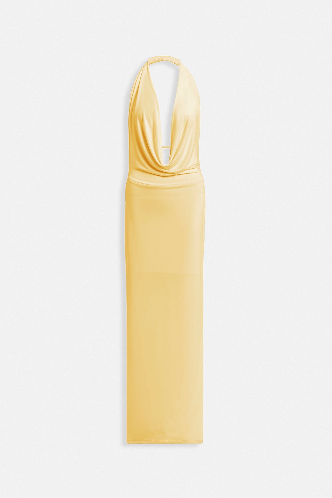 Shawl Collar Low-Cut Maxi Yellow Dress