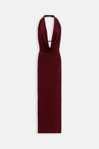 Shawl Collar Low-Cut Maxi Burgundy Dress