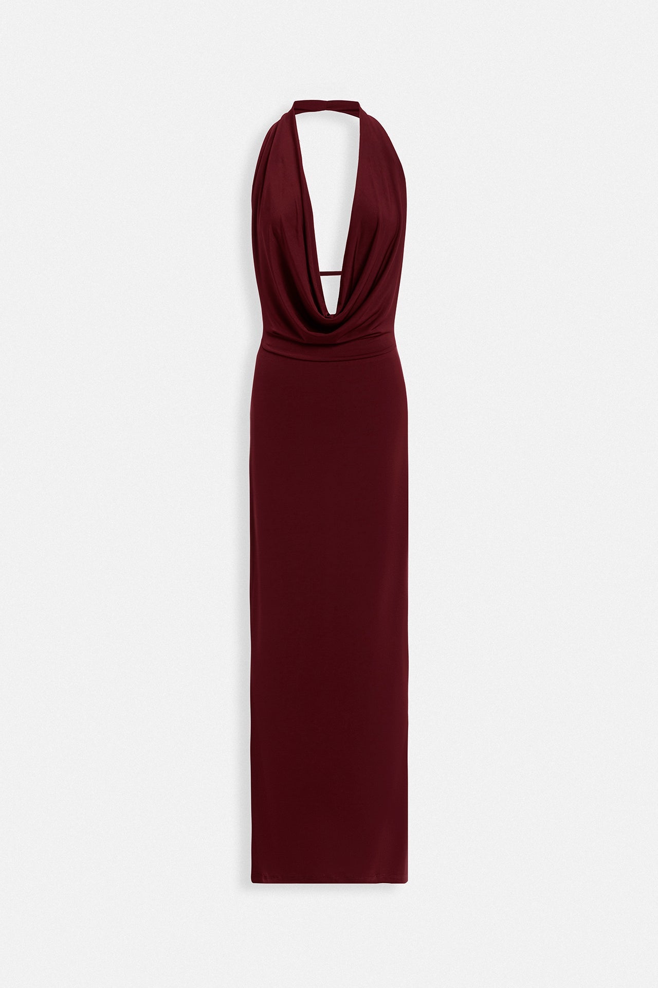 Shawl Collar Low-Cut Maxi Burgundy Dress