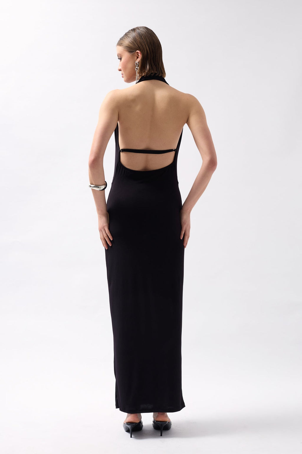 Shawl Collar Low-Cut Maxi Black Dress