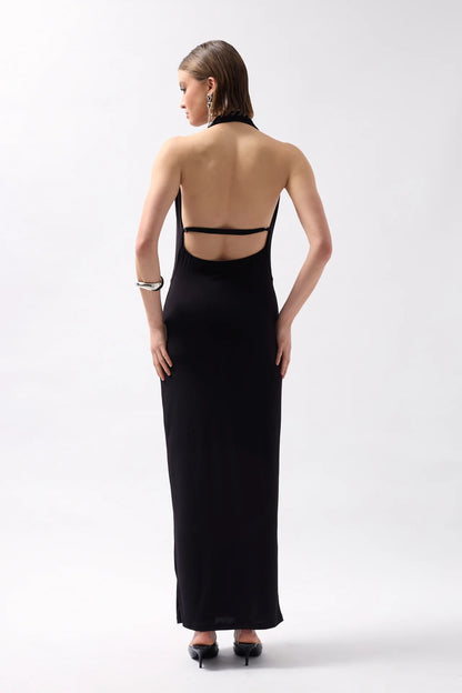 Shawl Collar Low-Cut Black Dress