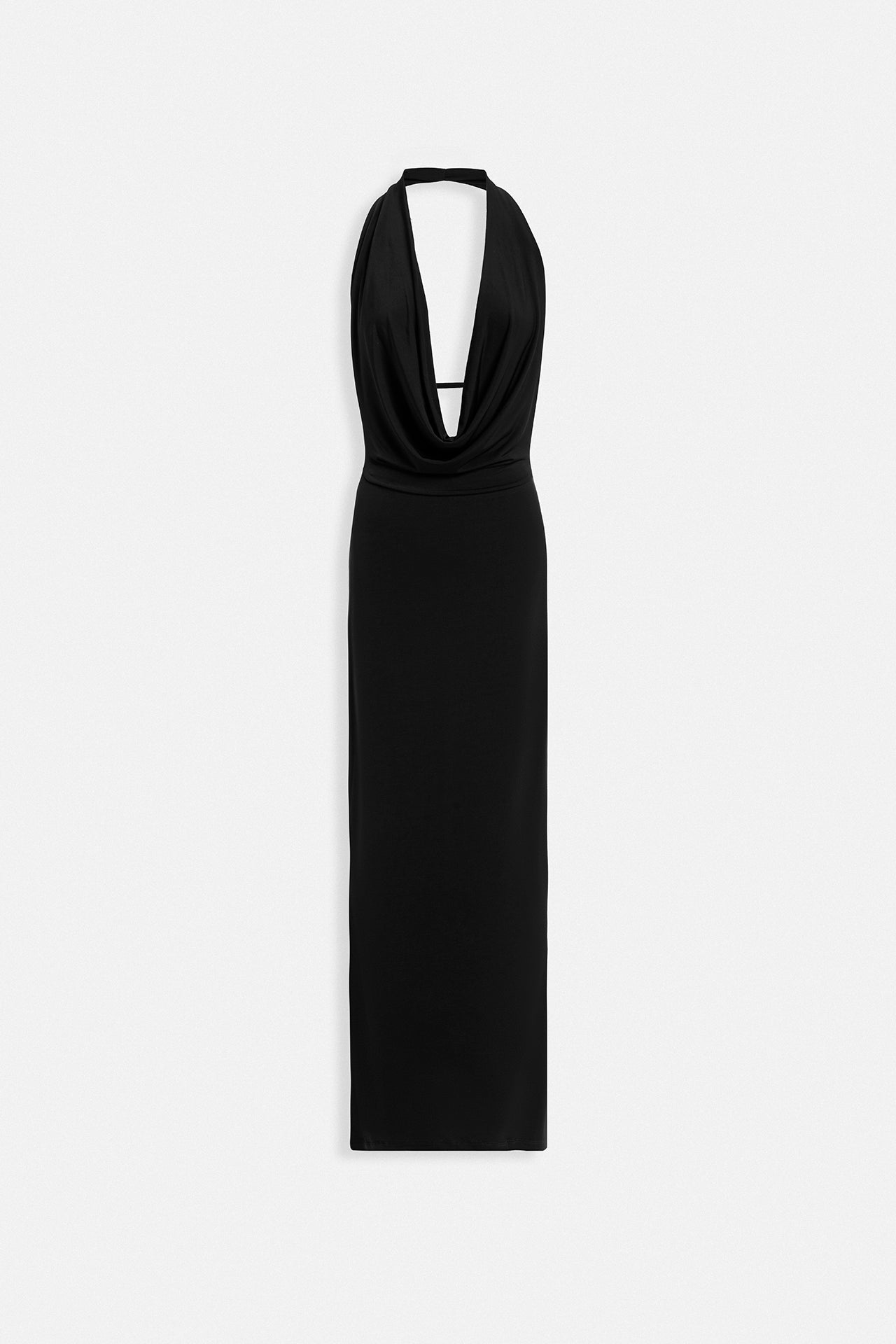 Shawl Collar Low-Cut Maxi Black Dress
