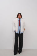 Shawl Collar Plush White Jacket