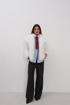 Shawl Collar Plush White Jacket