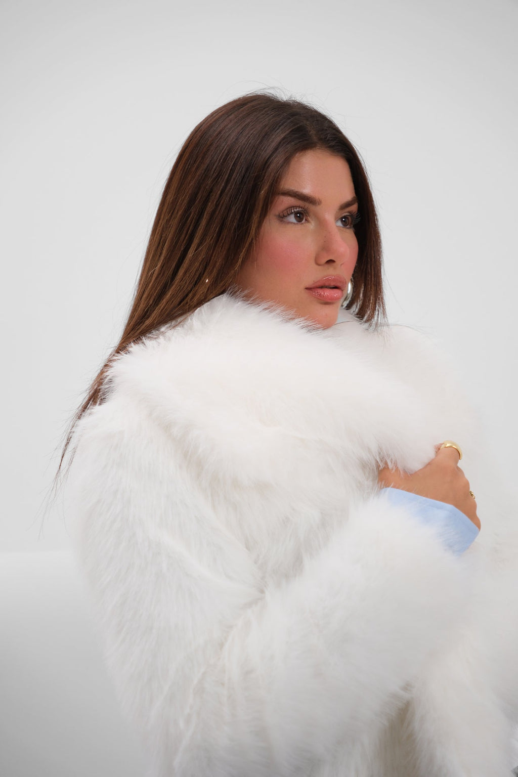 Shawl Collar Plush White Jacket