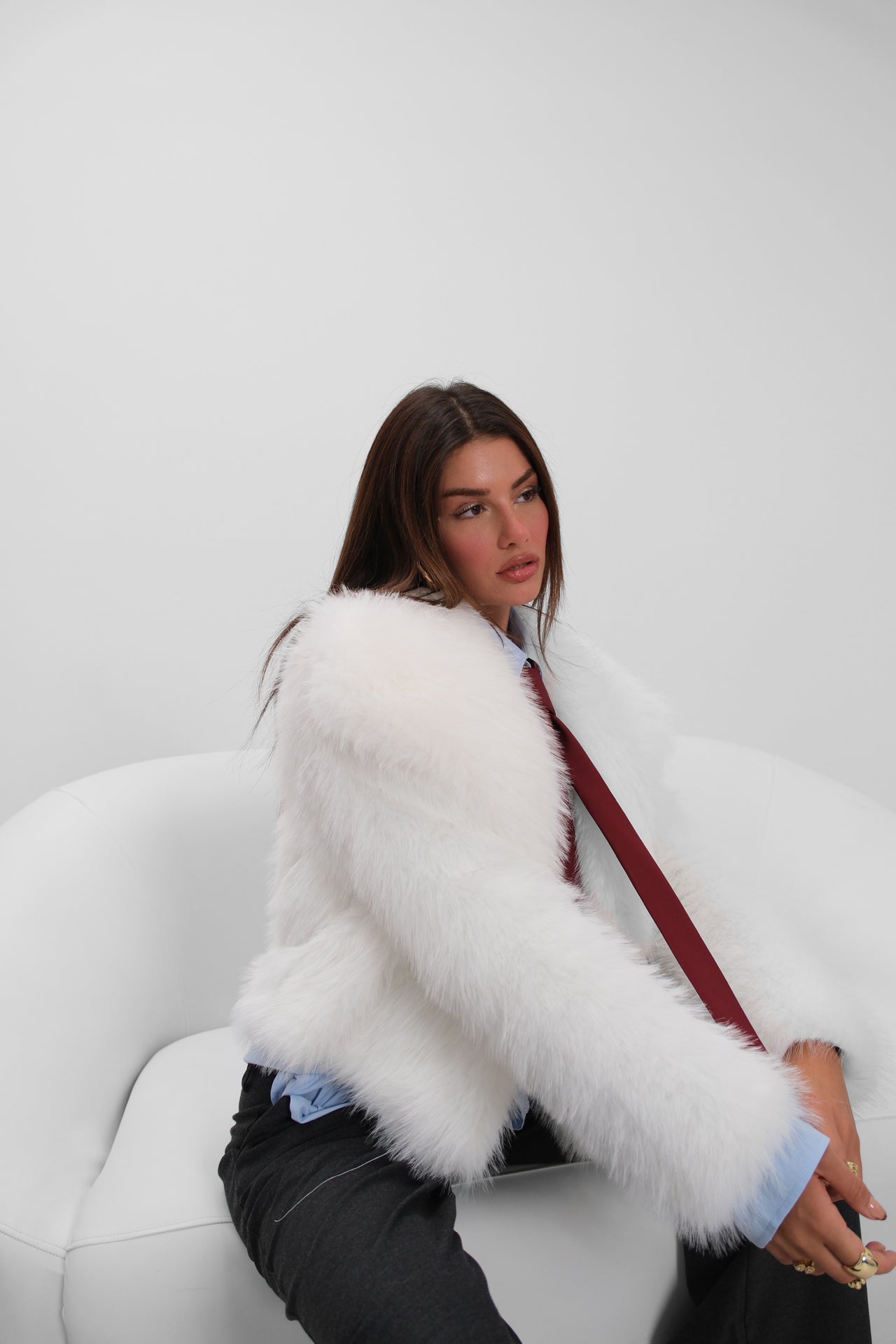 Shawl Collar Plush White Jacket
