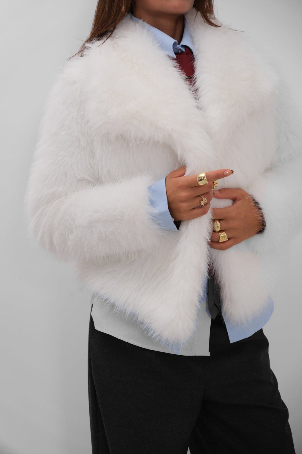 Shawl Collar Plush White Jacket