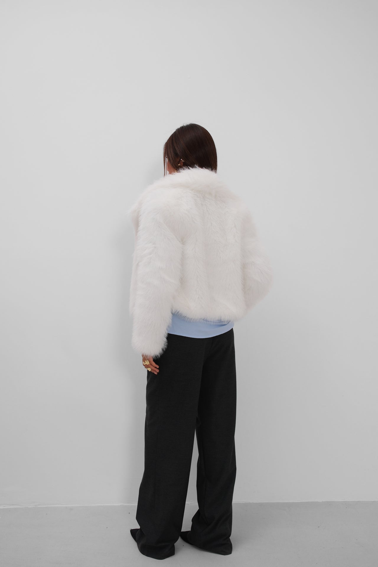 Shawl Collar Plush White Jacket