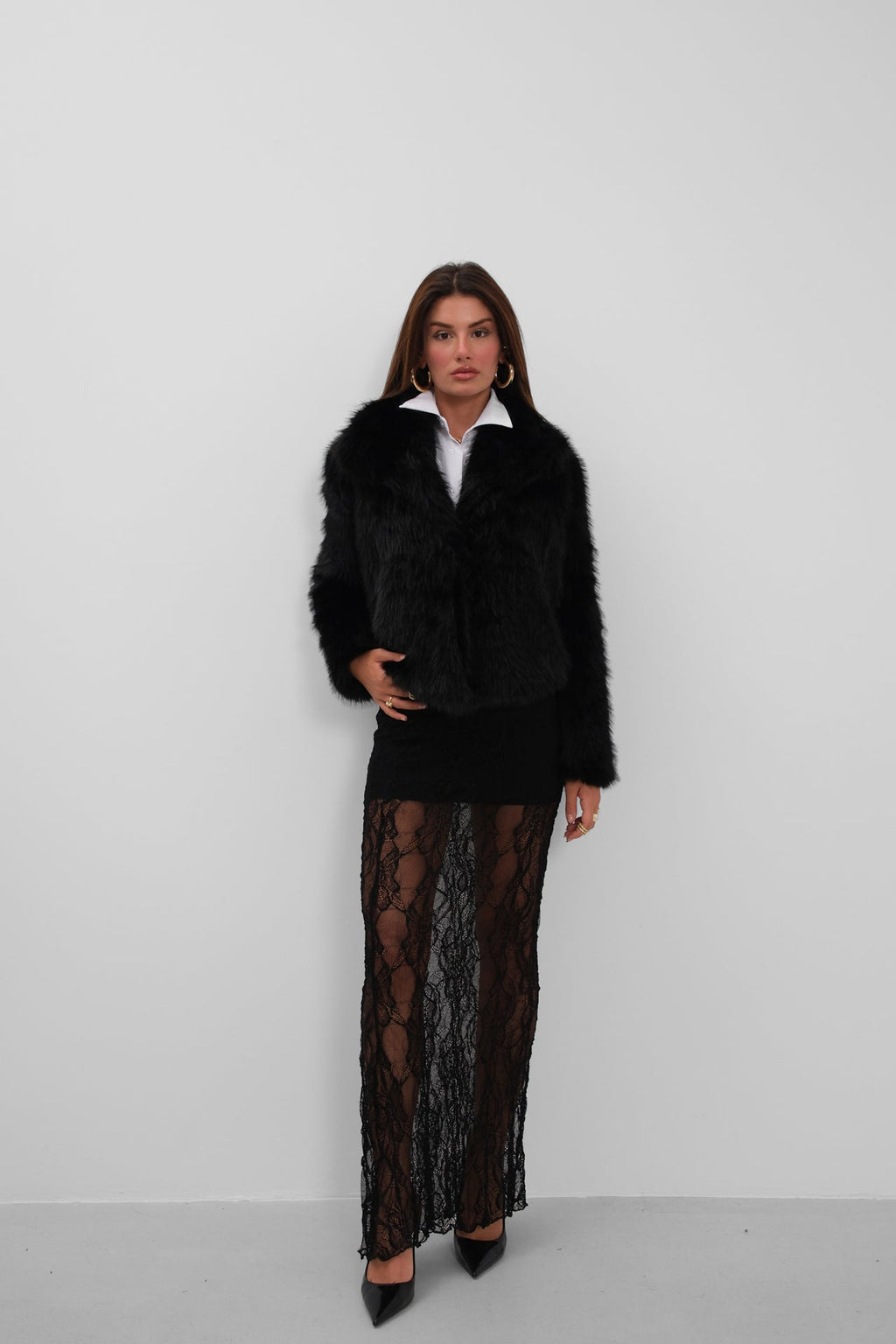 Shawl Collar Plush Black Jacket