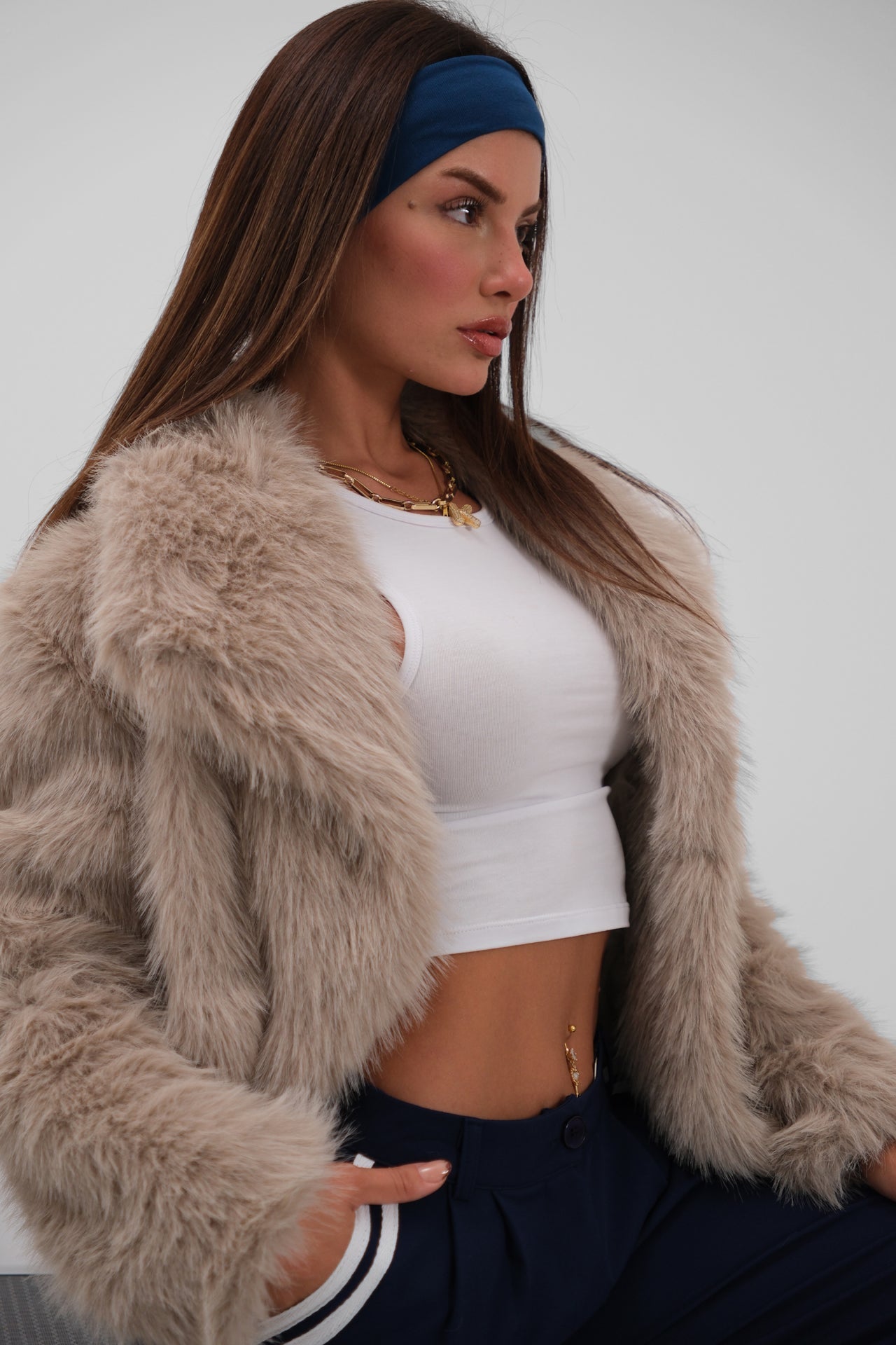 Shawl Collar Plush Beige Jacket
