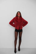 Shawl Collar Plush Burgundy Jacket