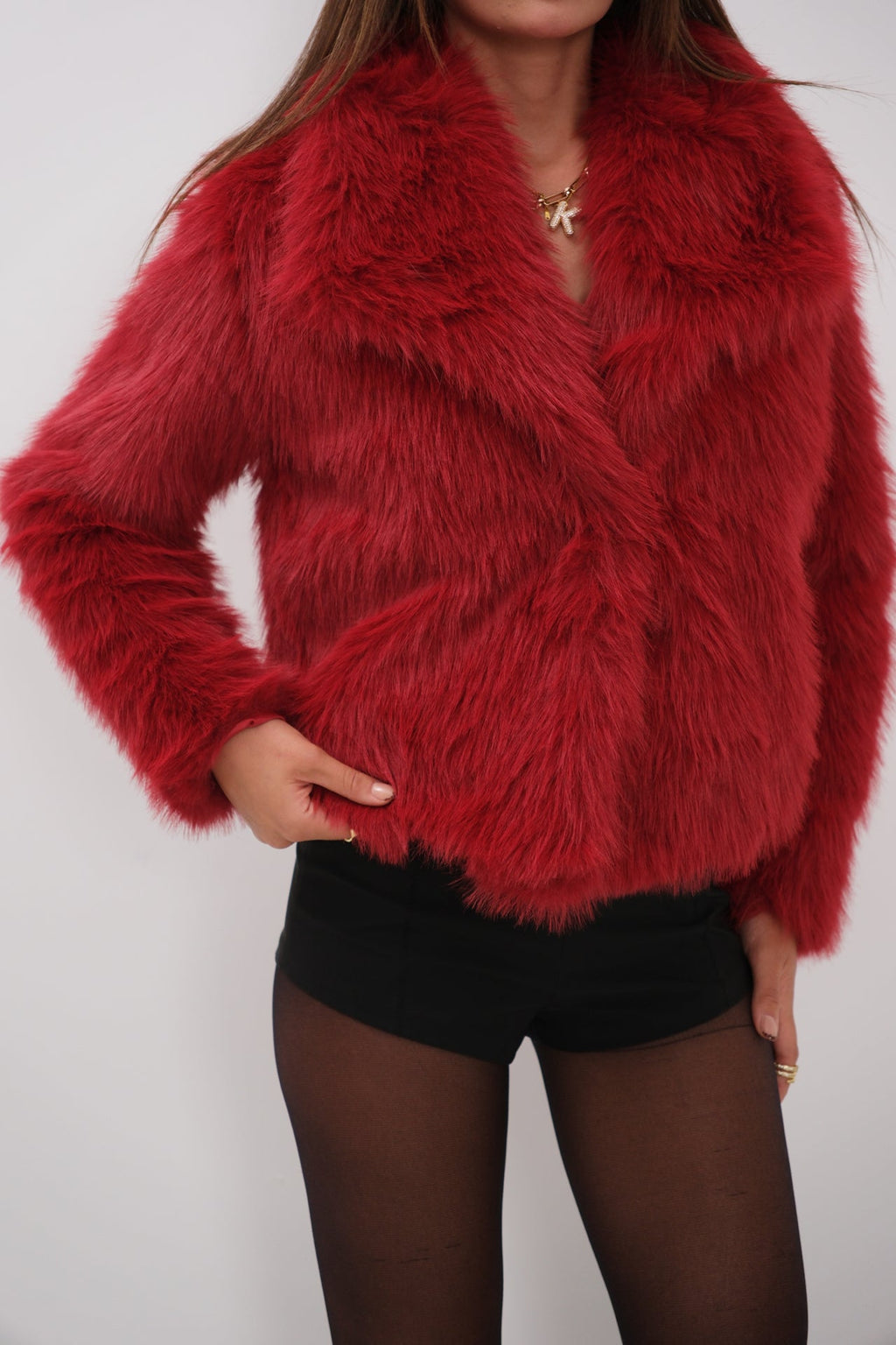 Shawl Collar Plush Burgundy Jacket