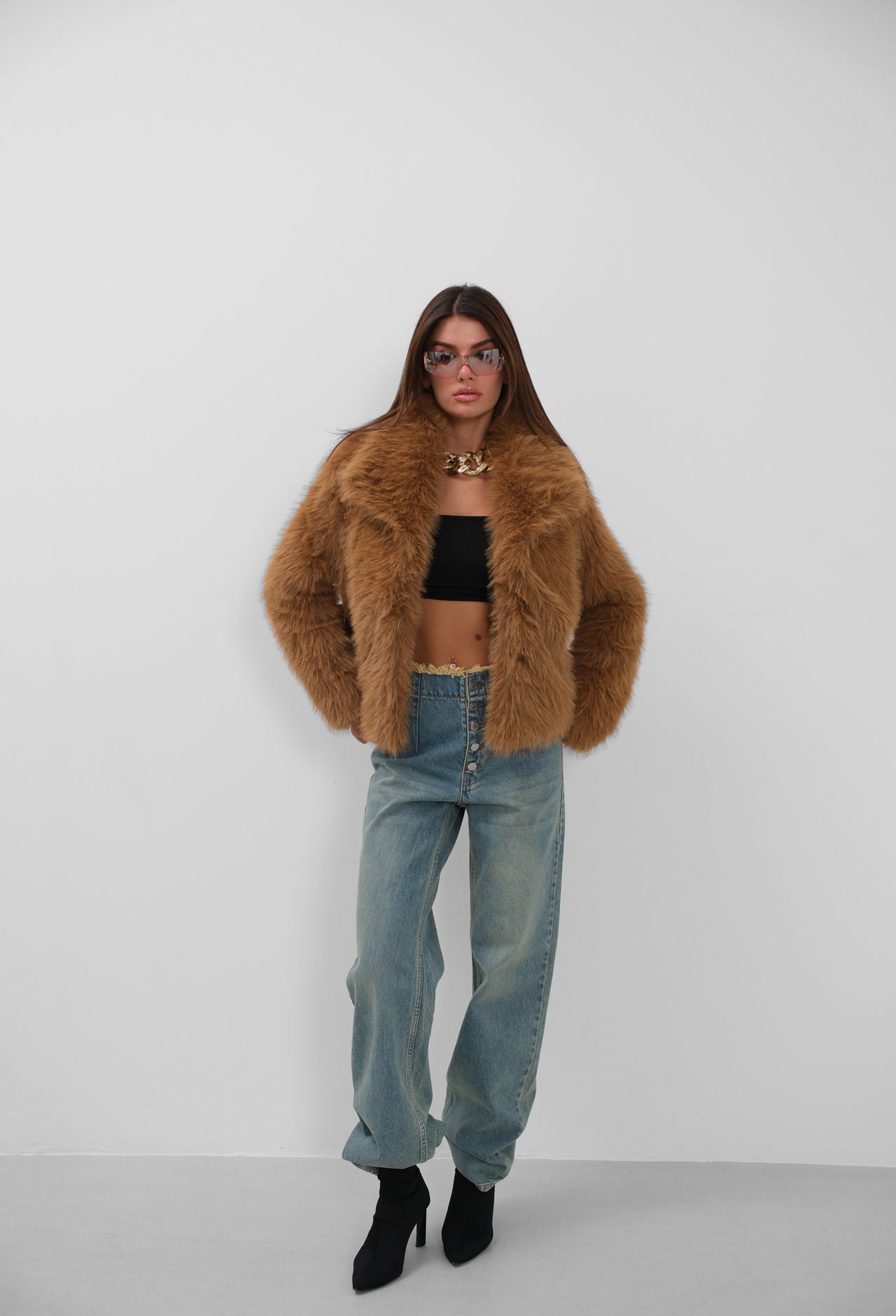 Shawl Collar Plush Brown Jacket