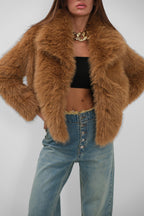 Shawl Collar Plush Brown Jacket