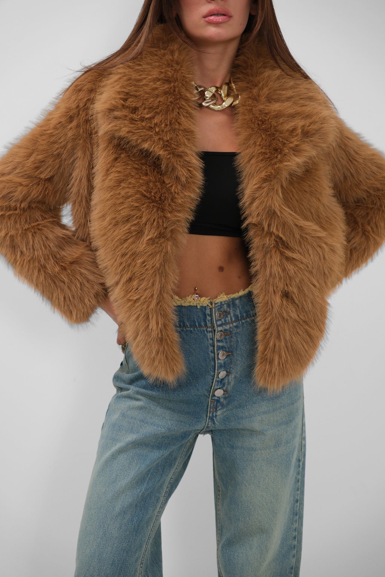 Shawl Collar Plush Brown Jacket