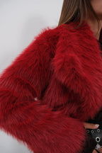 Shawl Collar Plush Red Jacket