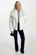 Shawl Collar White Plush Fur Coat