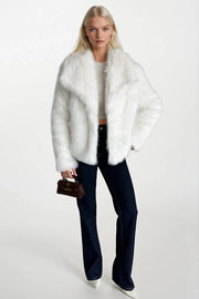 Shawl Collar White Plush Fur