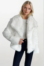 Shawl Collar White Plush Fur Coat