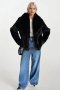 Shawl Collar Plush Black Fur Coat