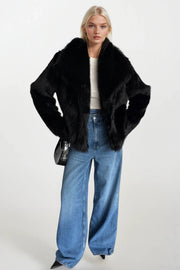 Shawl Collar Plush Black Fur