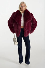 Shawl Collar Plush Burgundy Fur
