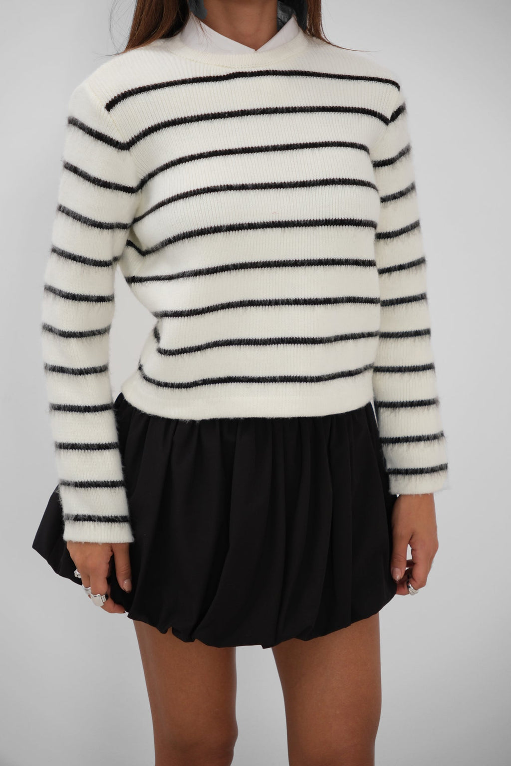 Brushed Striped White Sweater