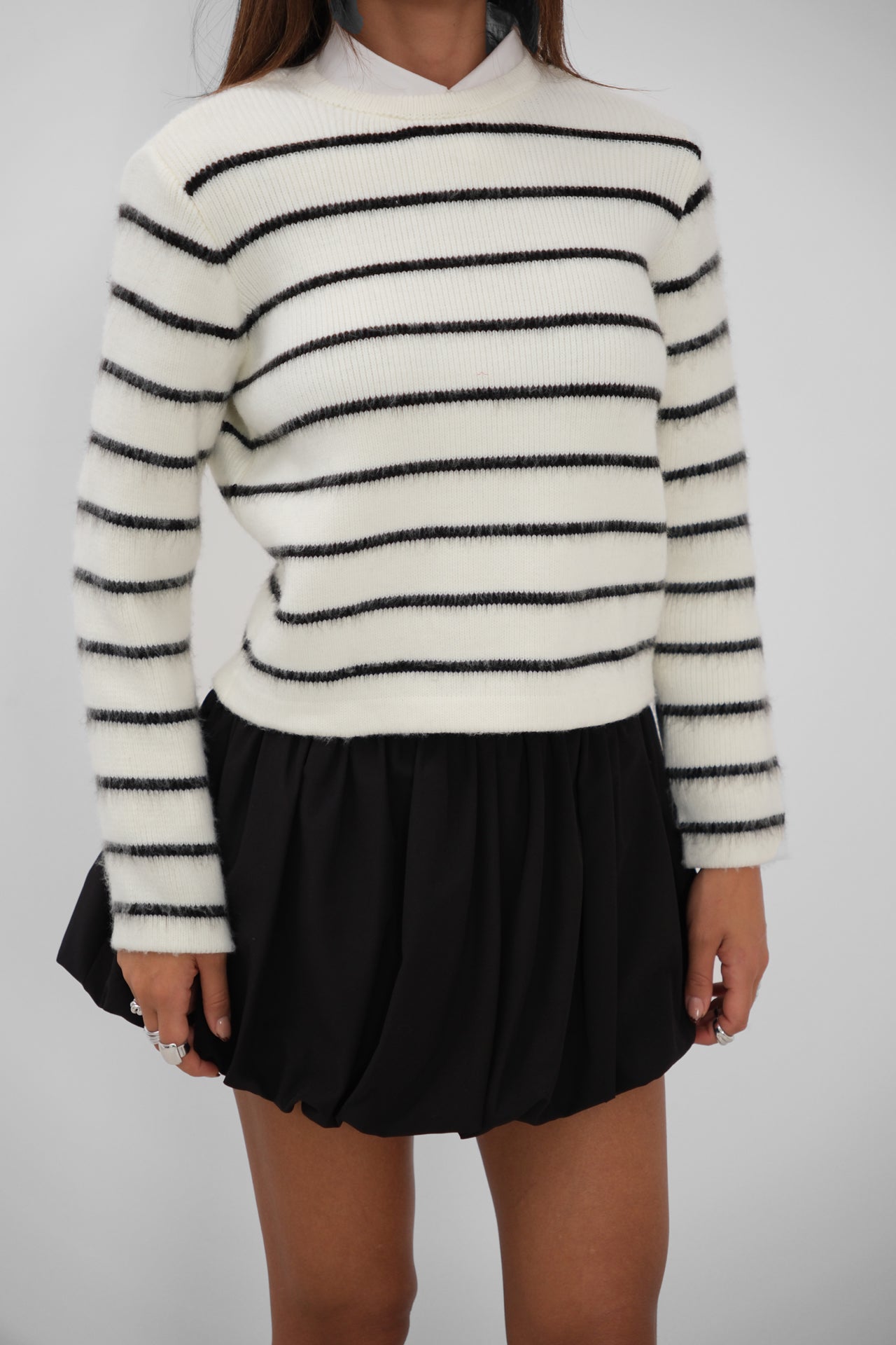 Brushed Striped White Sweater