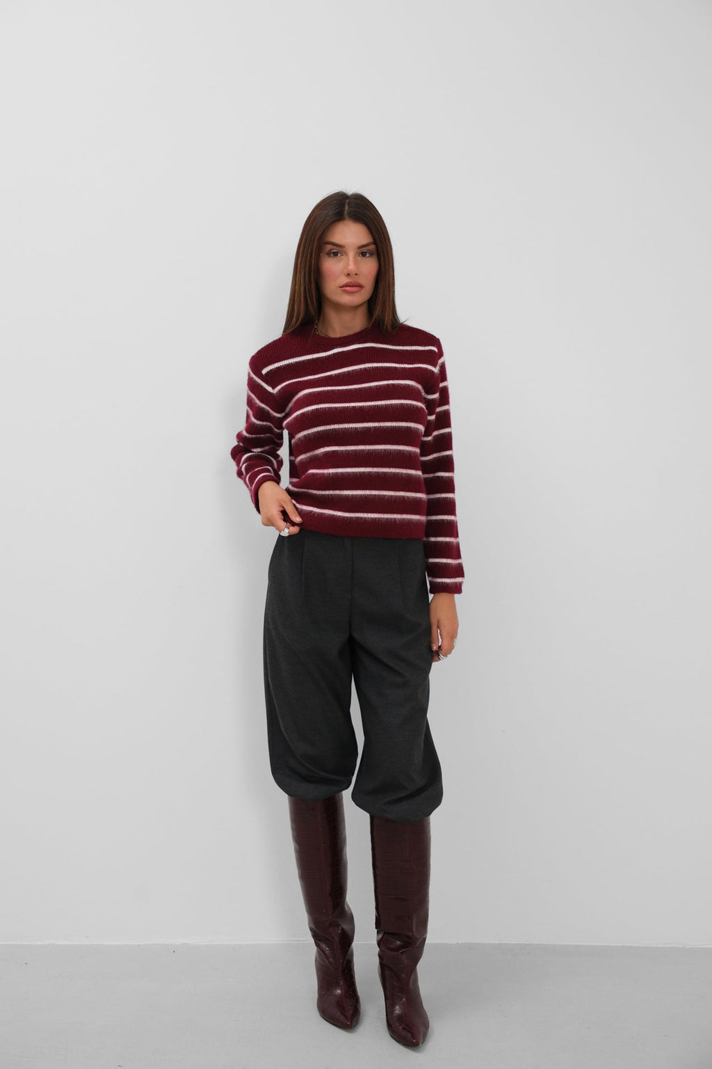 Brushed Striped Burgundy Sweater
