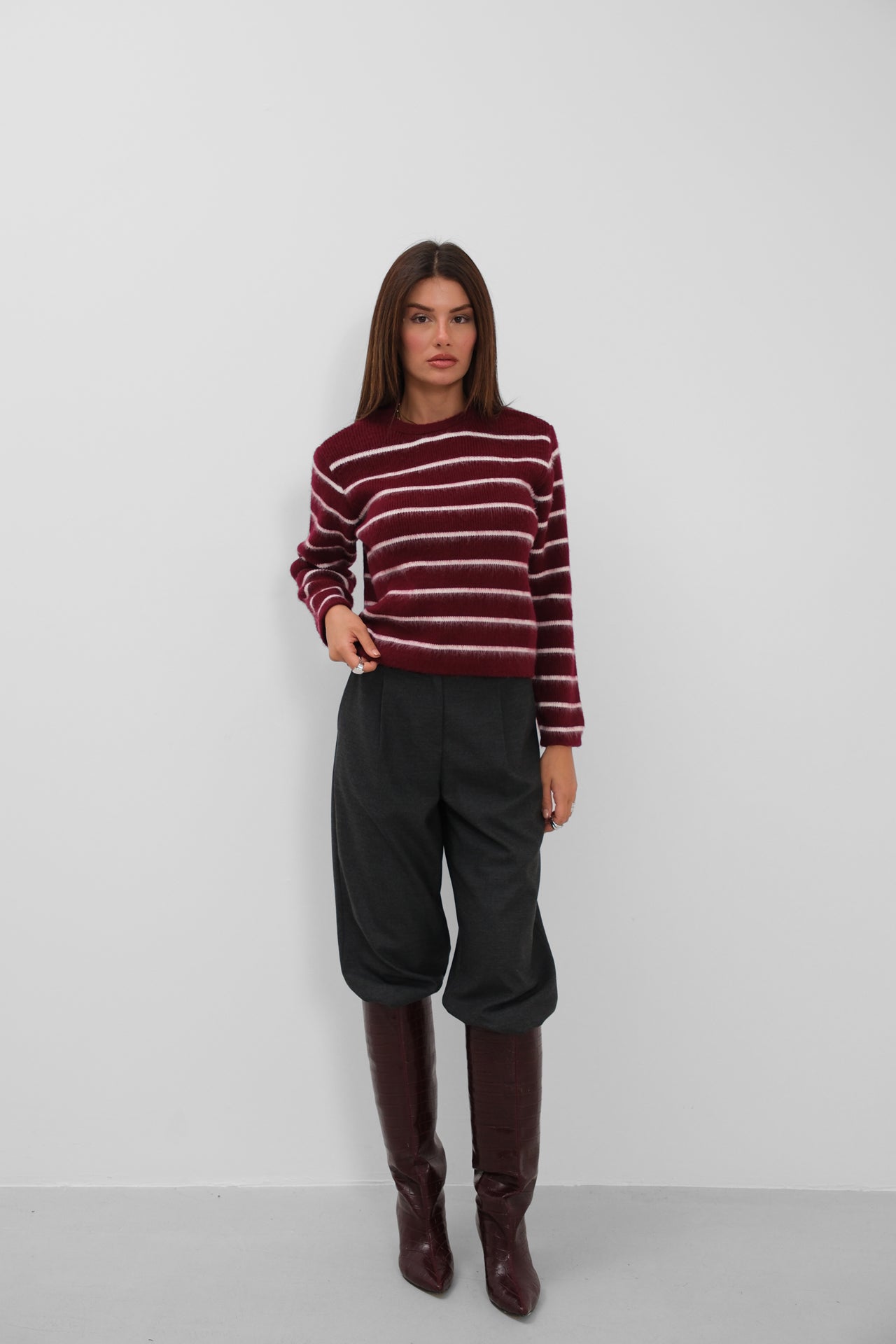 Brushed Striped Burgundy Sweater