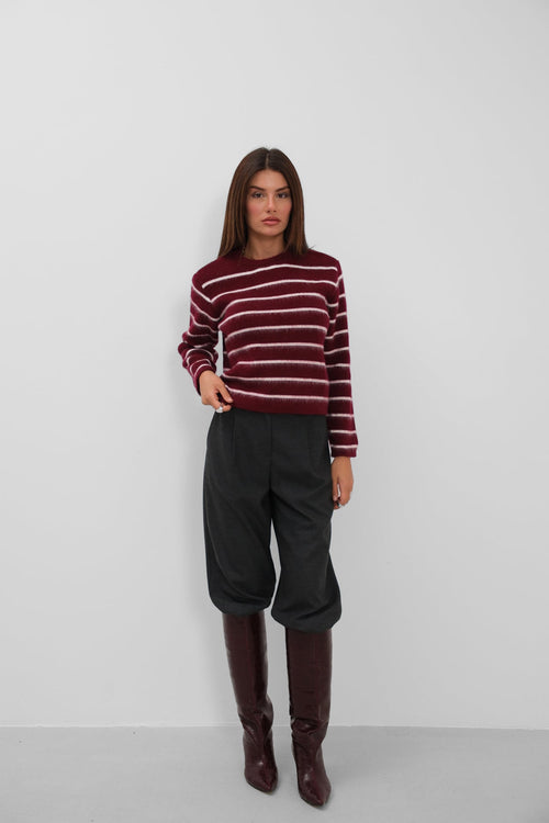 Brushed Striped Burgundy Sweater