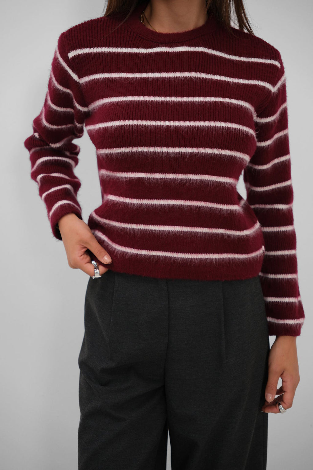 Brushed Striped Burgundy Sweater