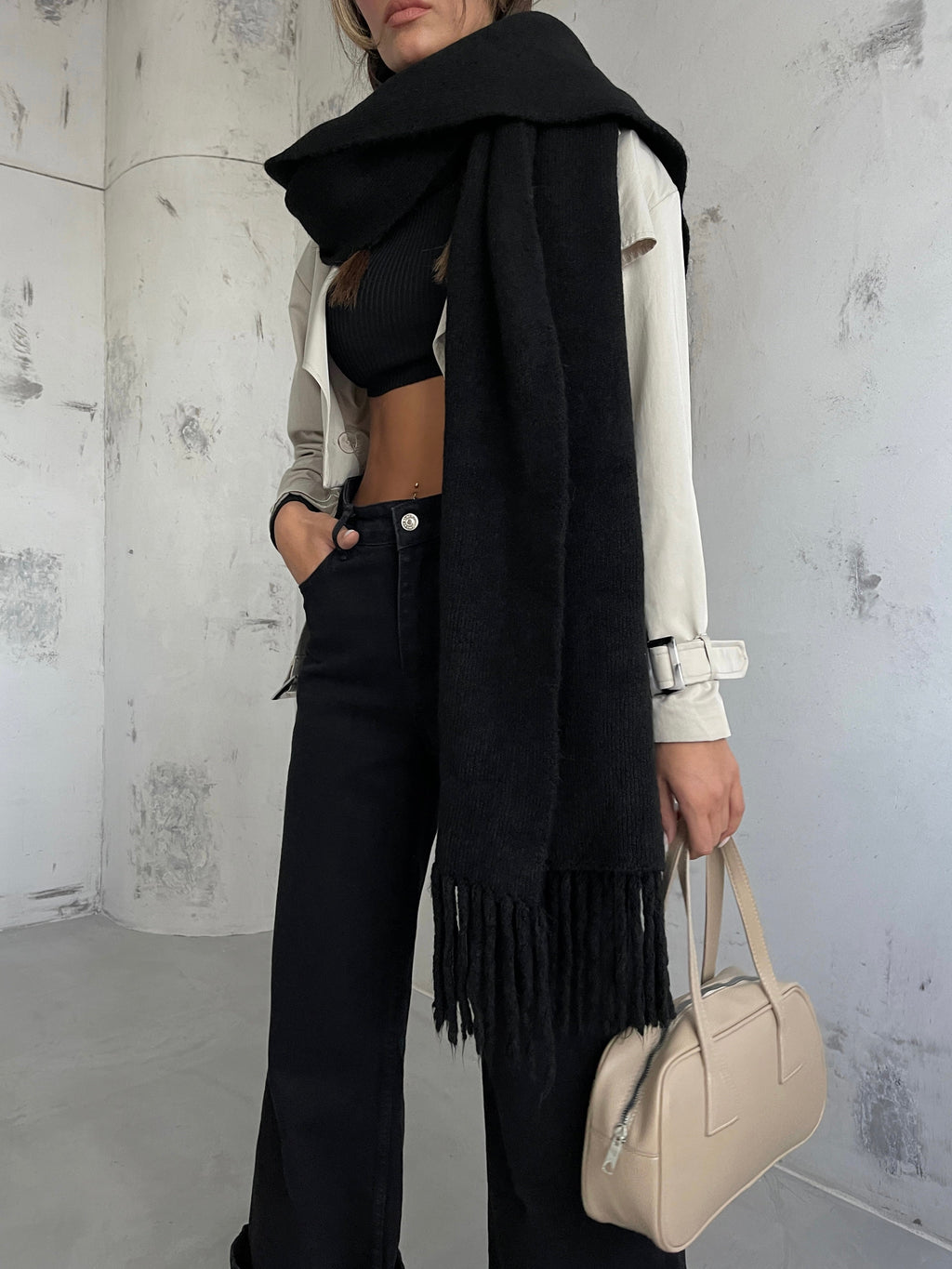 Brushed Black Knit Shawl