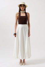 Satin Balloon Detail Midi White Skirt