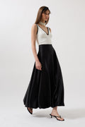 Satin Balloon Detail Midi Black Skirt