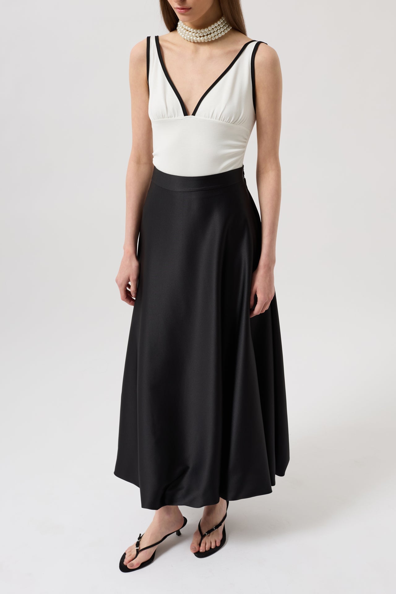 Satin Balloon Detail Midi Black Skirt