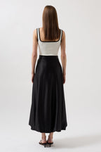 Satin Balloon Detail Midi Black Skirt