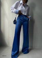 Satin Straight Leg Sax Blue Pants