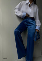 Satin Straight Leg Sax Blue Pants