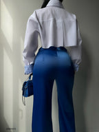 Satin Straight Leg Sax Blue Pants