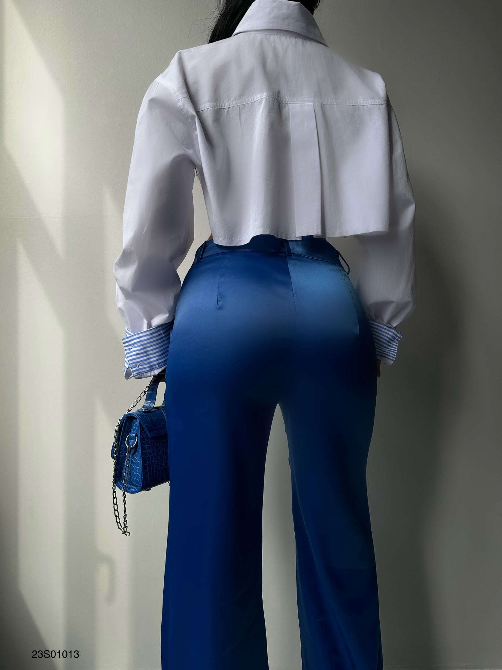 Satin Straight Leg Sax Blue Pants