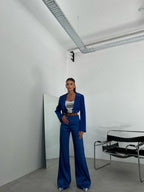 Satin Straight Leg Sax Blue Pants