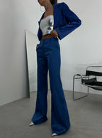 Satin Straight Leg Sax Blue Pants