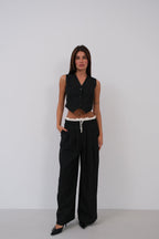 Satin Trim Low Waist Striped Pants