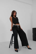 Satin Trim Low Waist Striped Pants